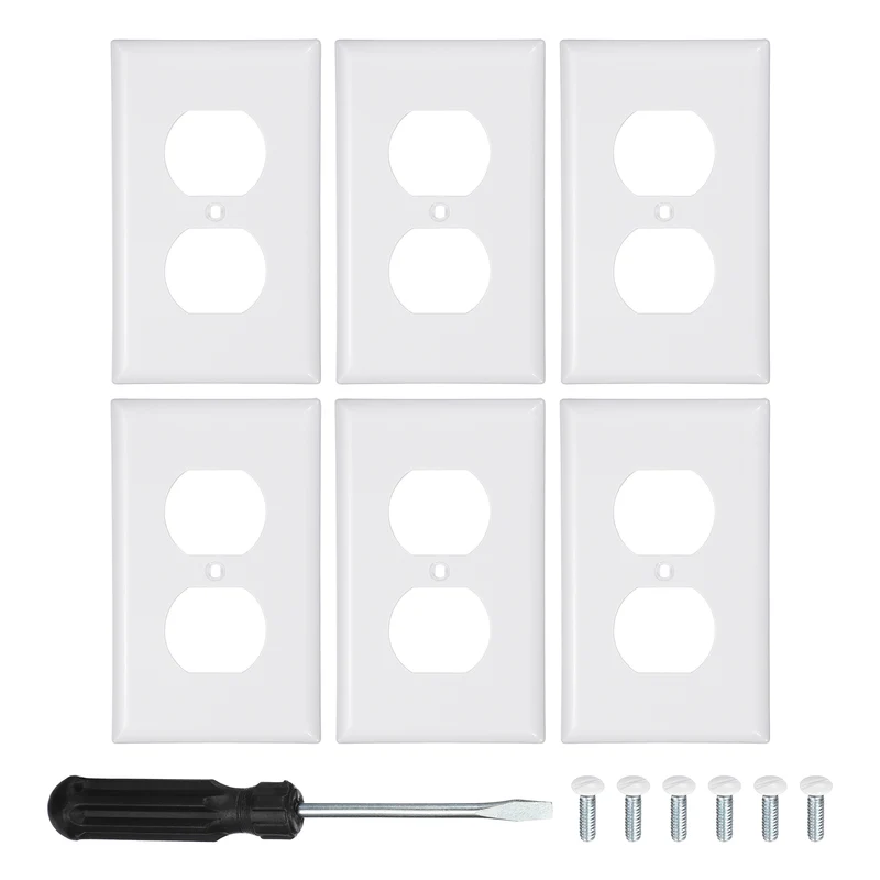 6PCS Duplex Outlet Wall Plates 1-Gang Switch, White, 4.7x2.5"