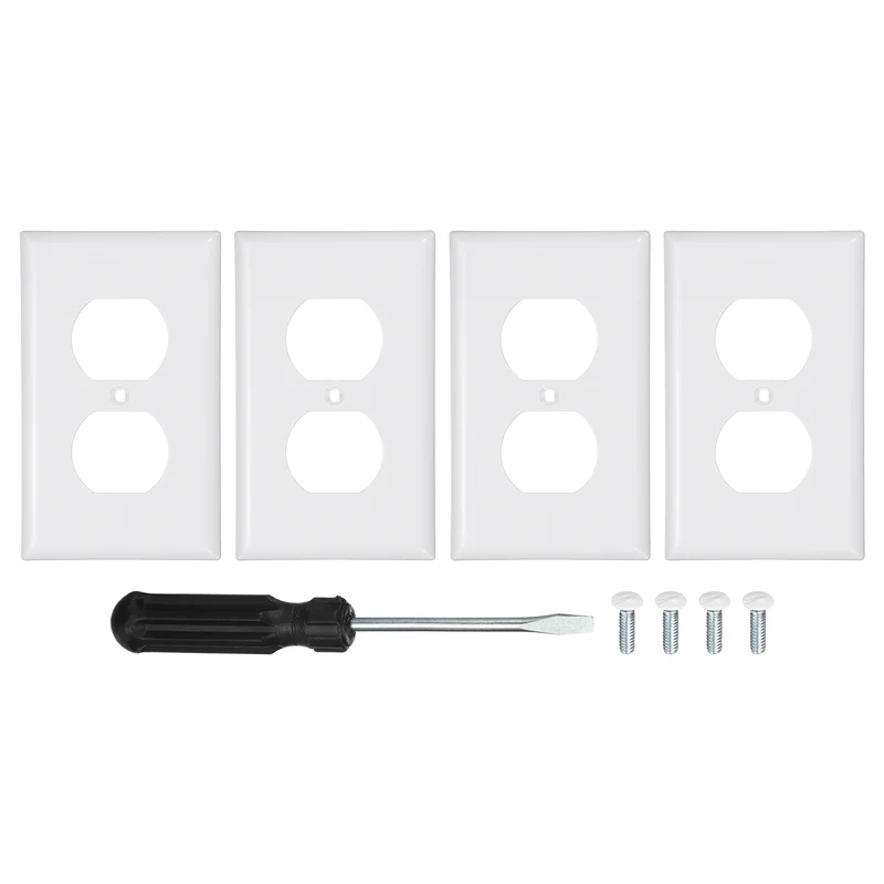 4PCS Duplex Outlet Wall Plates 1-Gang Switch, White, 4.7x2.5"