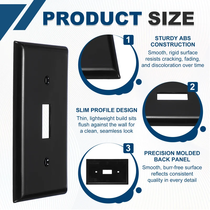 10PCS Toggle Light Switch Wall Plates 1-Gang Switch, Black, 4.7x2.5"