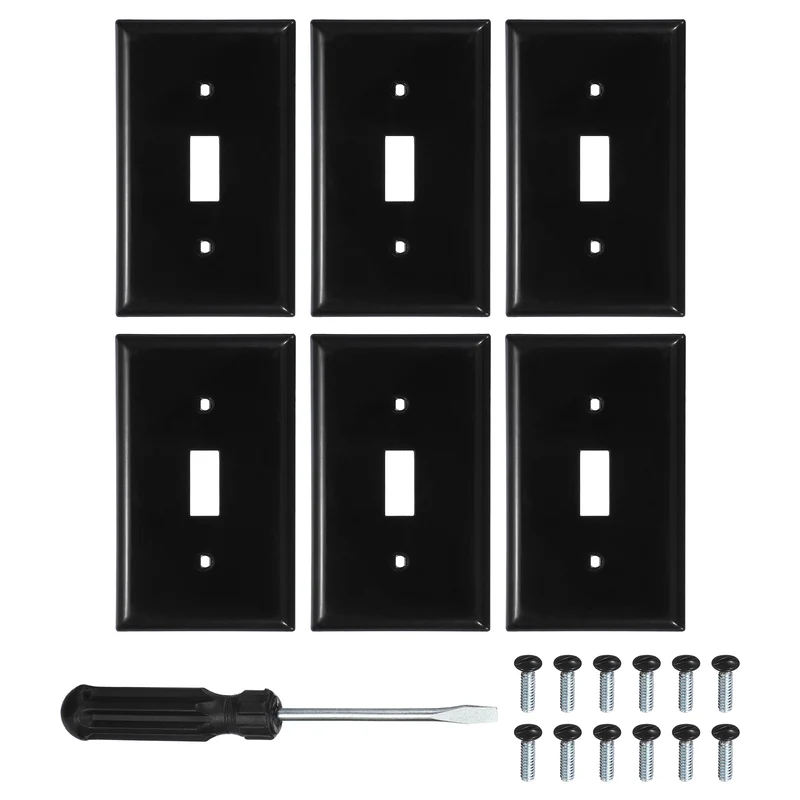 6PCS Toggle Light Switch Wall Plates 1-Gang Switch, Black, 4.7x2.5"