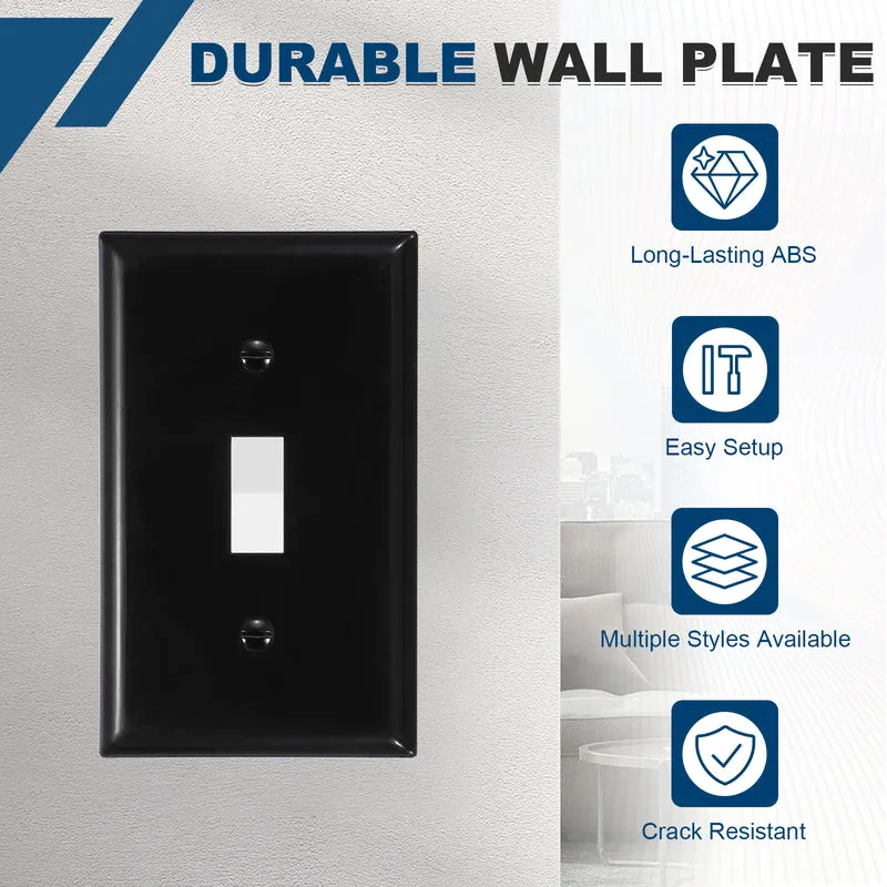 6PCS Toggle Light Switch Wall Plates 1-Gang Switch, Black, 4.7x2.5"
