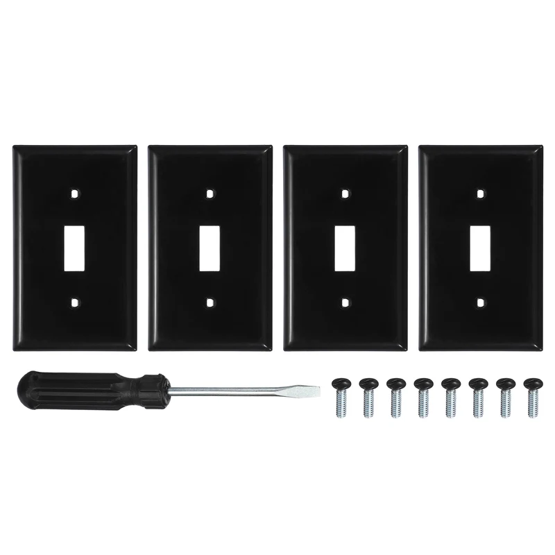 4PCS Toggle Light Switch Wall Plates 1-Gang Switch, Black, 4.7x2.5"