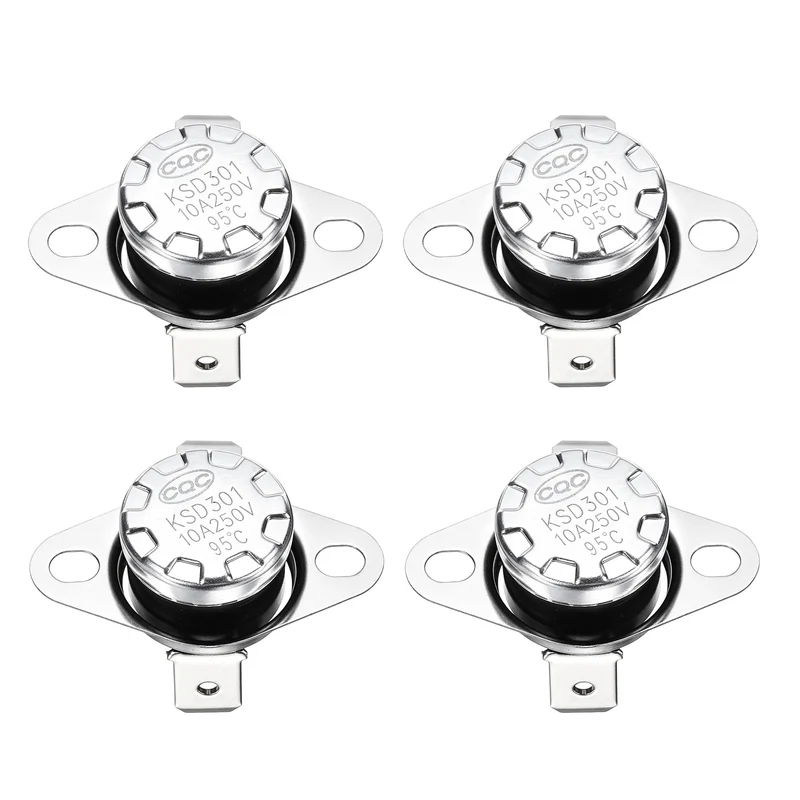 4Pcs KSD301 Thermostat 95°C/203°F 250V 10A N.C Bent Terminals Bakelite