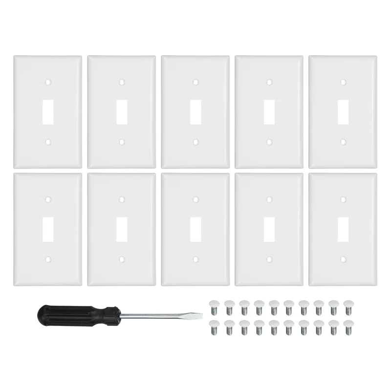 10PCS Toggle Light Switch Wall Plates 1-Gang Switch, White, 4.7x2.5"