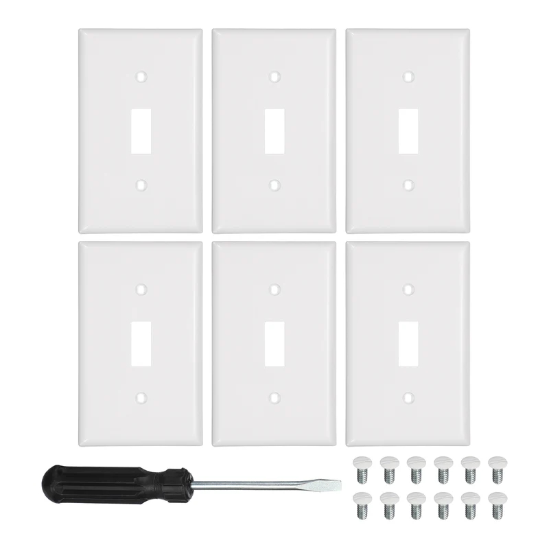6PCS Toggle Light Switch Wall Plates 1-Gang Switch, White, 4.7x2.5"