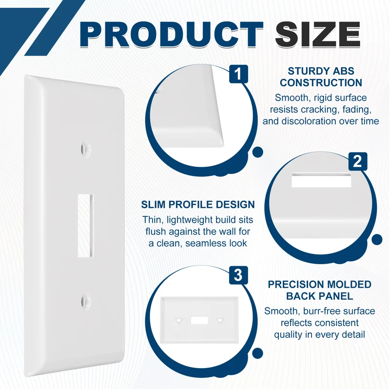 6PCS Toggle Light Switch Wall Plates 1-Gang Switch, White, 4.7x2.5"