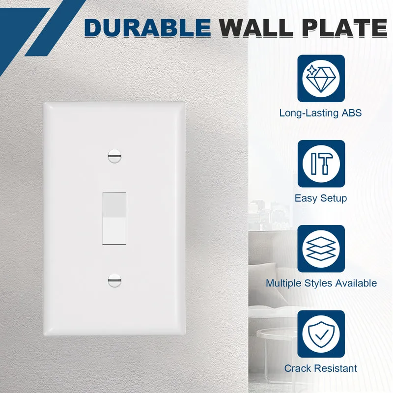 6PCS Toggle Light Switch Wall Plates 1-Gang Switch, White, 4.7x2.5"