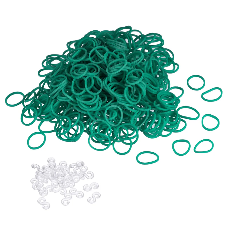 Rubber Band Green Stretchable Rubber Elastic Band 0.5inch Dia with S-Clips for Home Office, Pack of 600