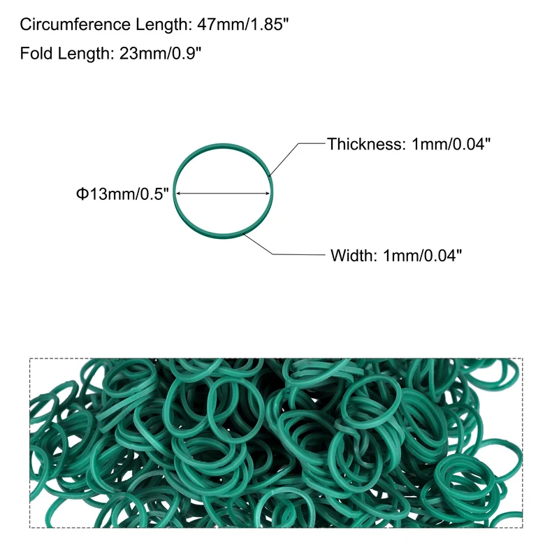 Rubber Band Green Stretchable Rubber Elastic Band 0.5inch Dia with S-Clips for Home Office, Pack of 600