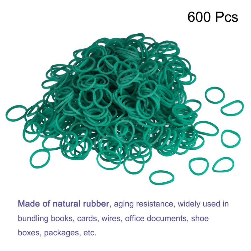 Rubber Band Green Stretchable Rubber Elastic Band 0.5inch Dia with S-Clips for Home Office, Pack of 600