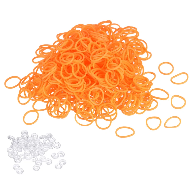 Rubber Band Orange Stretchable Rubber Elastic Band 0.5inch Dia with S-Clips for Home Office, Pack of 600