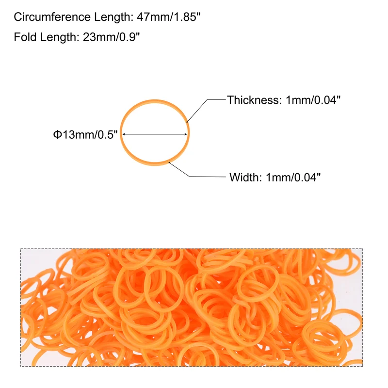 Rubber Band Orange Stretchable Rubber Elastic Band 0.5inch Dia with S-Clips for Home Office, Pack of 600