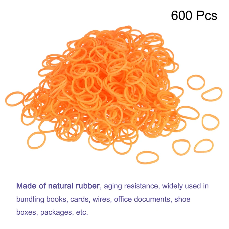 Rubber Band Orange Stretchable Rubber Elastic Band 0.5inch Dia with S-Clips for Home Office, Pack of 600