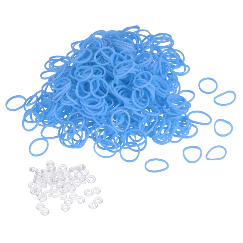 Rubber Band Blue Stretchable Rubber Elastic Band 0.55inch Dia with S-Clips for Home Office, Pack of 600
