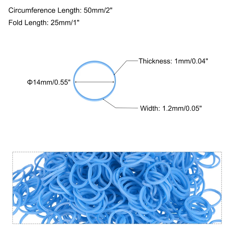 Rubber Band Blue Stretchable Rubber Elastic Band 0.55inch Dia with S-Clips for Home Office, Pack of 600