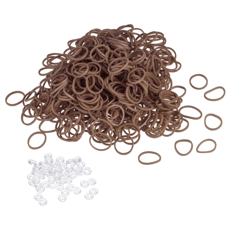 Rubber Band Brown Stretchable Rubber Elastic Band 0.5inch Dia with S-Clips for Home Office, Pack of 600