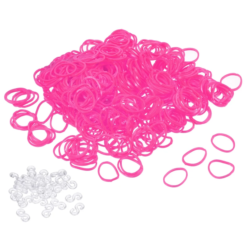 Rubber Band Pink Stretchable Rubber Elastic Band 0.5inch Dia with S-Clips for Home Office, Pack of 1200