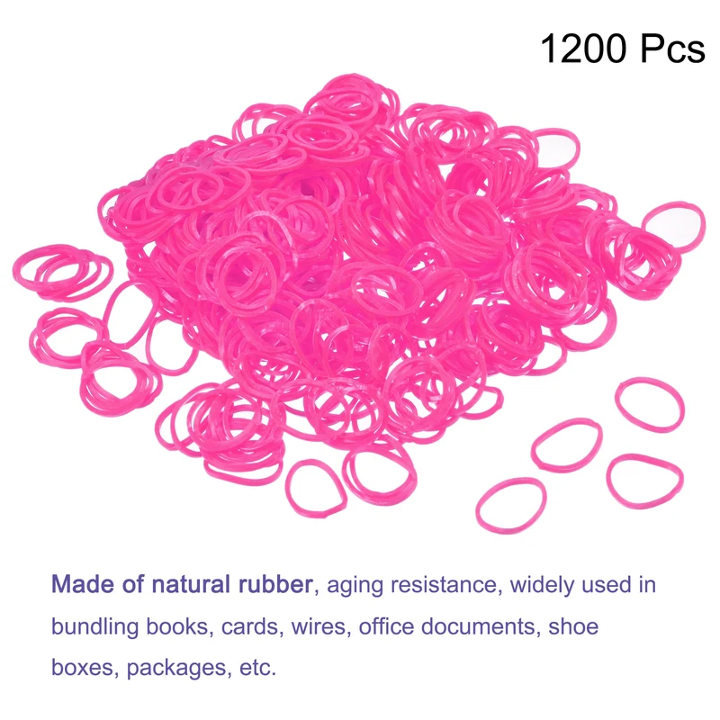 Rubber Band Pink Stretchable Rubber Elastic Band 0.5inch Dia with S-Clips for Home Office, Pack of 1200