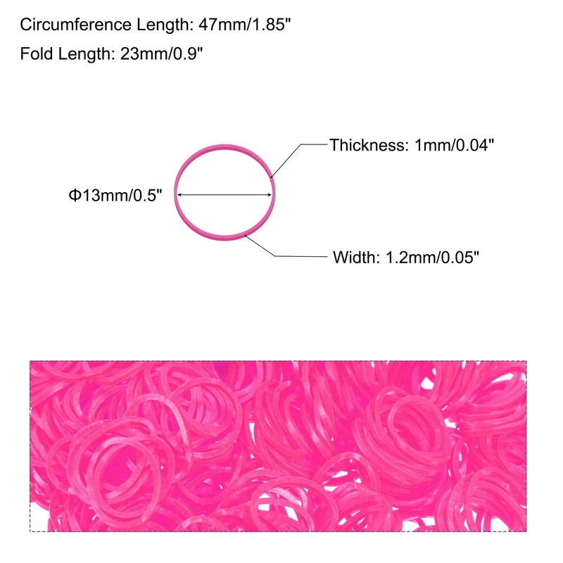Pink Rubber Band 0.5inch Dia for Home Office, Pack of 600