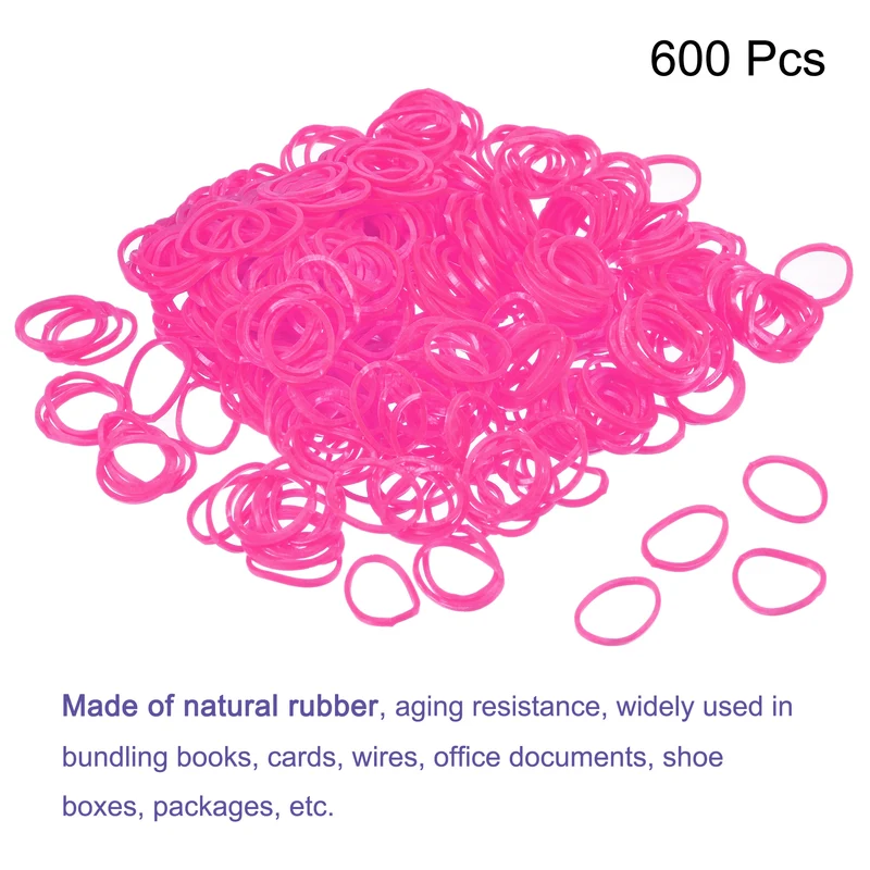 Pink Rubber Band 0.5inch Dia for Home Office, Pack of 600