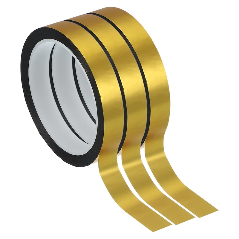 3 Pcs Metalized Polyester Film Tape 9/16 in x 55 Yard Matte Gold
