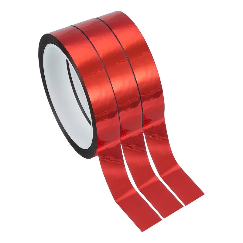 3 Pcs Metalized Polyester Film Tape 13/16 in x 55 Yard Glossy Red