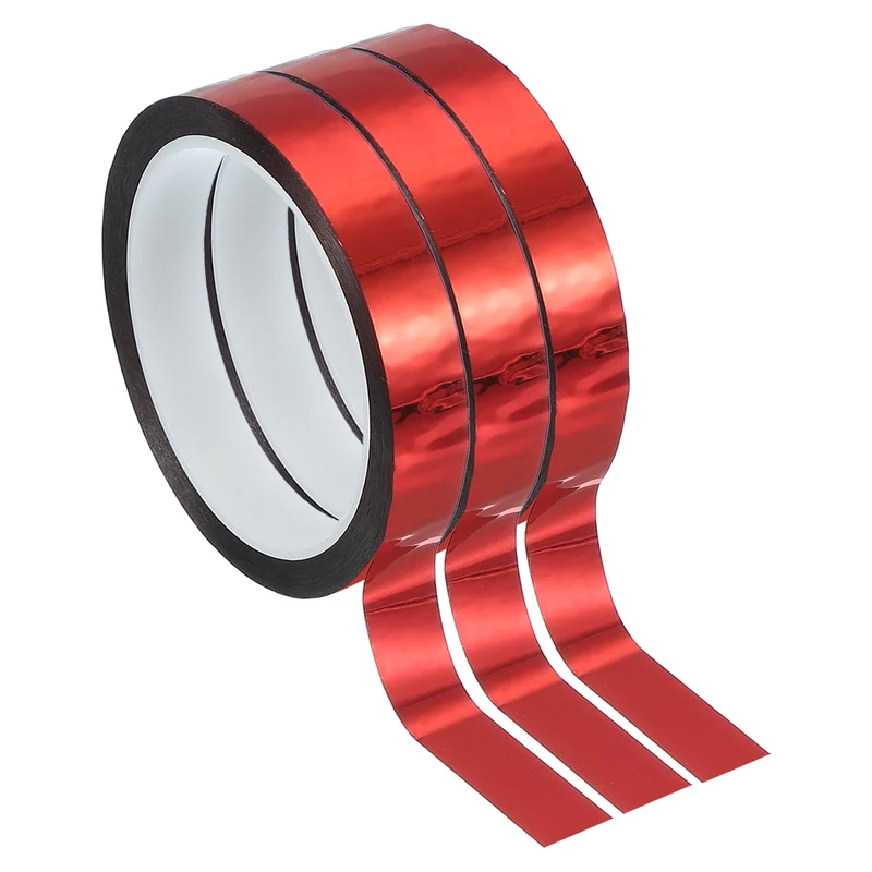 3 Pcs Metalized Polyester Film Tape 9/16 in x 55 Yard Glossy Red
