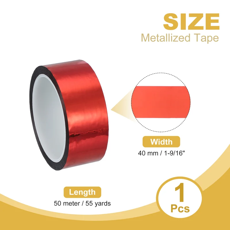 Metalized Polyester Film Tape 1-9/16 in x 55 Yard Glossy Red