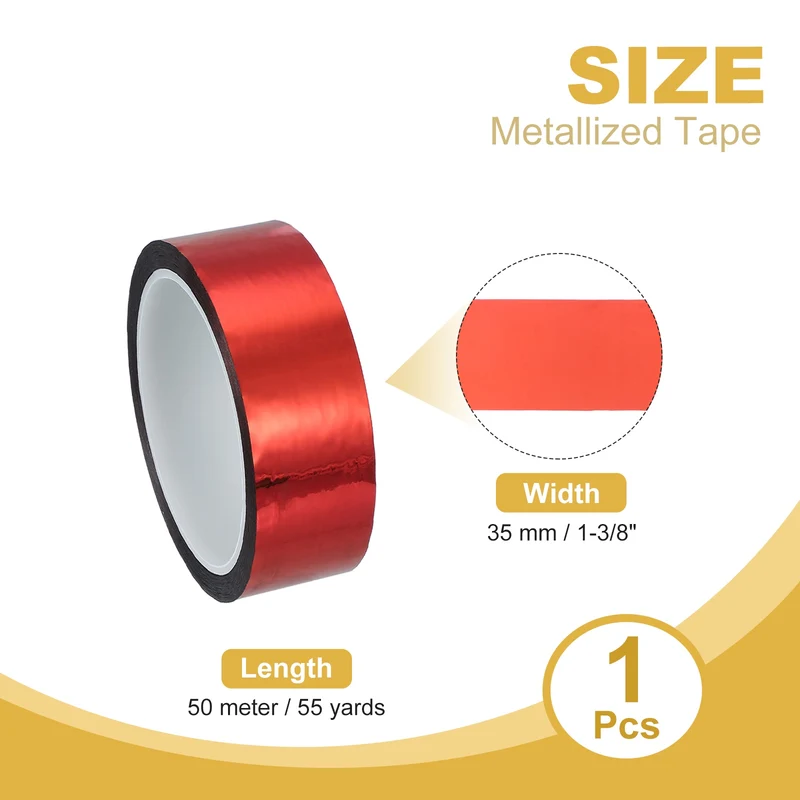Metalized Polyester Film Tape 1-3/8 in x 55 Yard Glossy Red