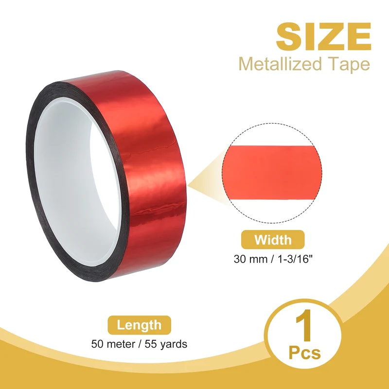 Metalized Polyester Film Tape 1-3/16 in x 55 Yard Glossy Red