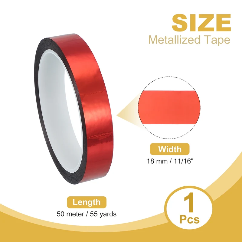 Metalized Polyester Film Tape 11/16 in x 55 Yard Glossy Red