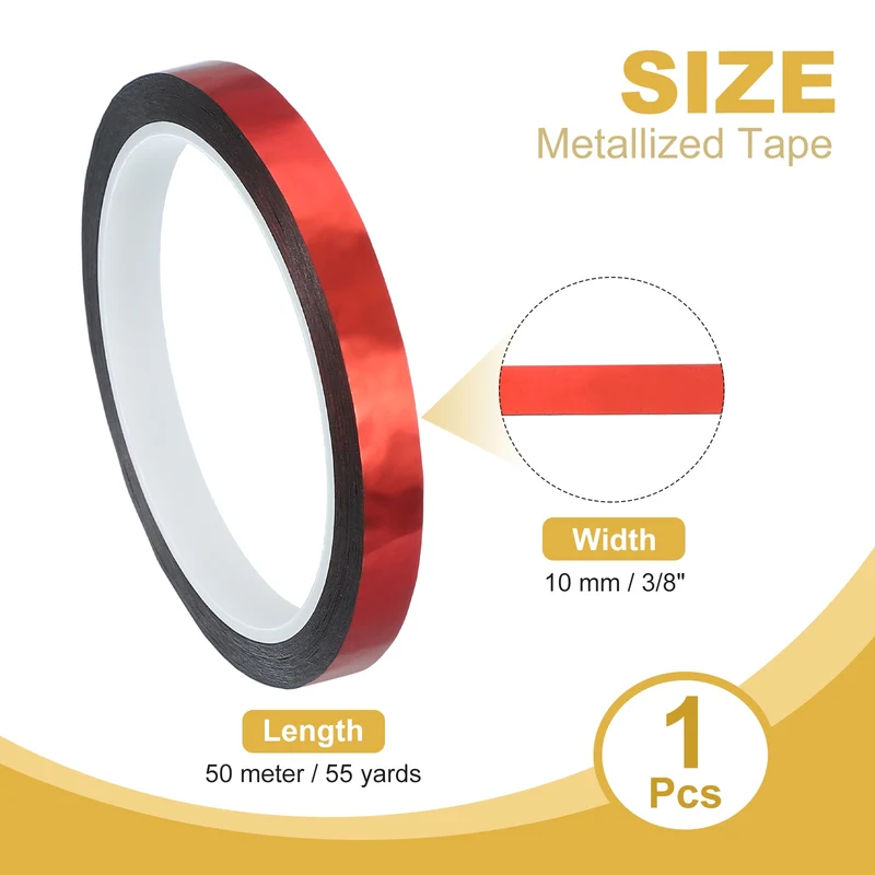 Metalized Polyester Film Tape 3/8 in x 55 Yard Glossy Red