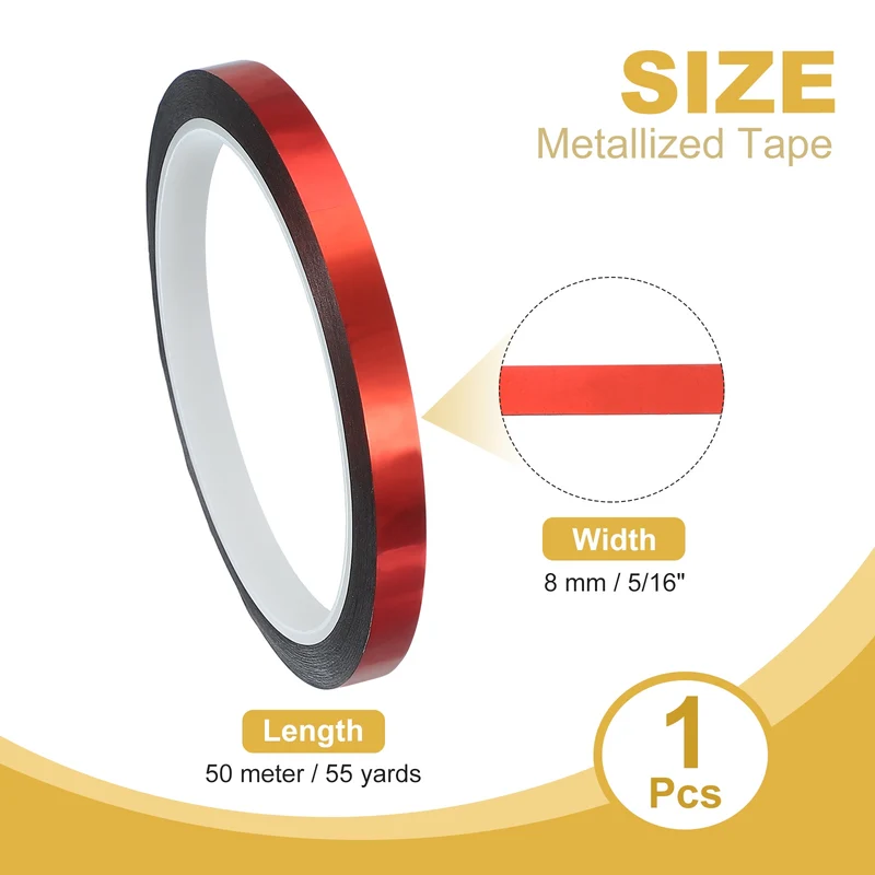 Metalized Polyester Film Tape 5/16 in x 55 Yard Glossy Red