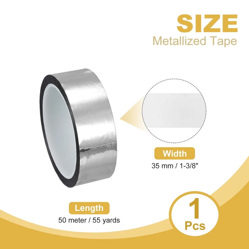 Metalized Polyester Film Tape 1-3/8 in x 55 Yard Glossy Silver