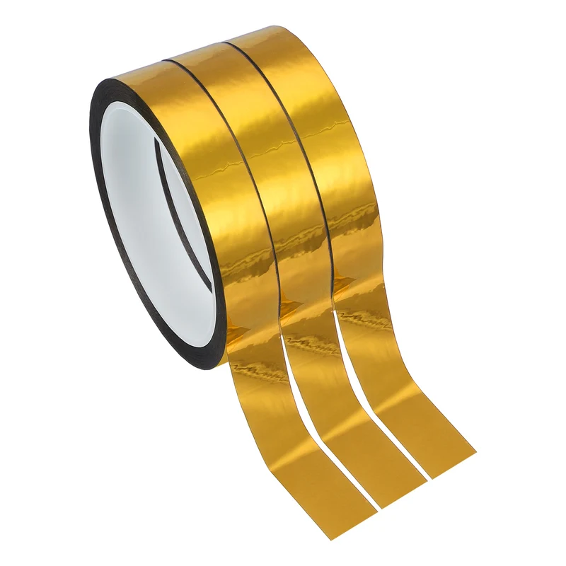 3 Pcs Metalized Polyester Film Tape 11/16 in x 55 Yard Glossy Golden
