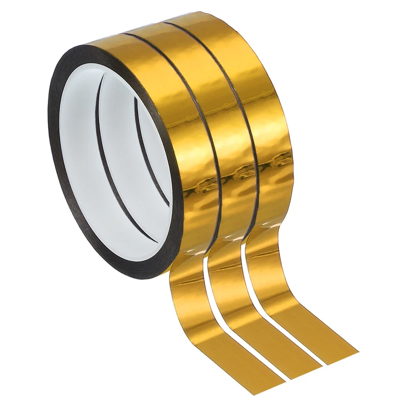 3 Pcs Metalized Polyester Film Tape 9/16 in x 55 Yard Glossy Golden