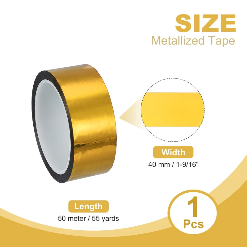 Metalized Polyester Film Tape 1-9/16 in x 55 Yard Glossy Golden