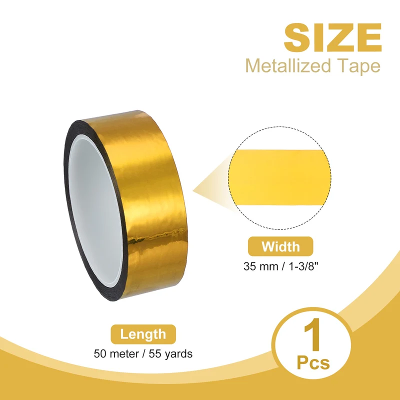 Metalized Polyester Film Tape 1-3/8 in x 55 Yard Glossy Golden