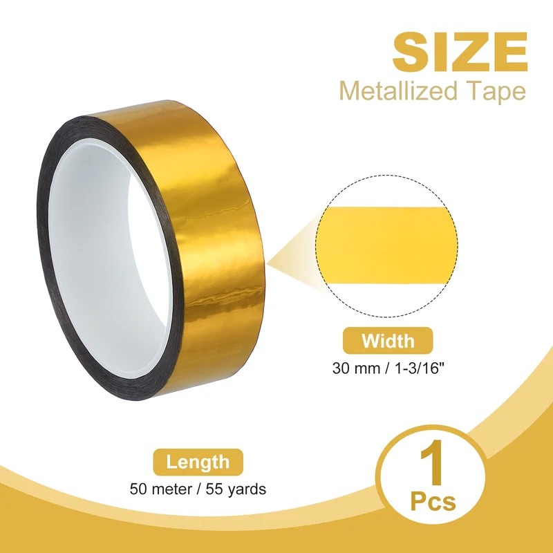 Metalized Polyester Film Tape 1-3/16 in x 55 Yard Glossy Golden