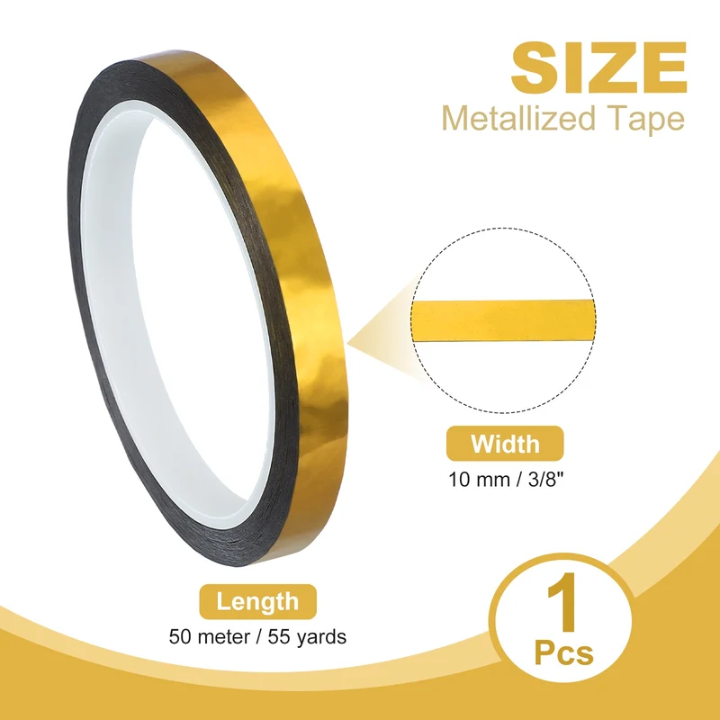 Metalized Polyester Film Tape 3/8 in x 55 Yard Glossy Golden