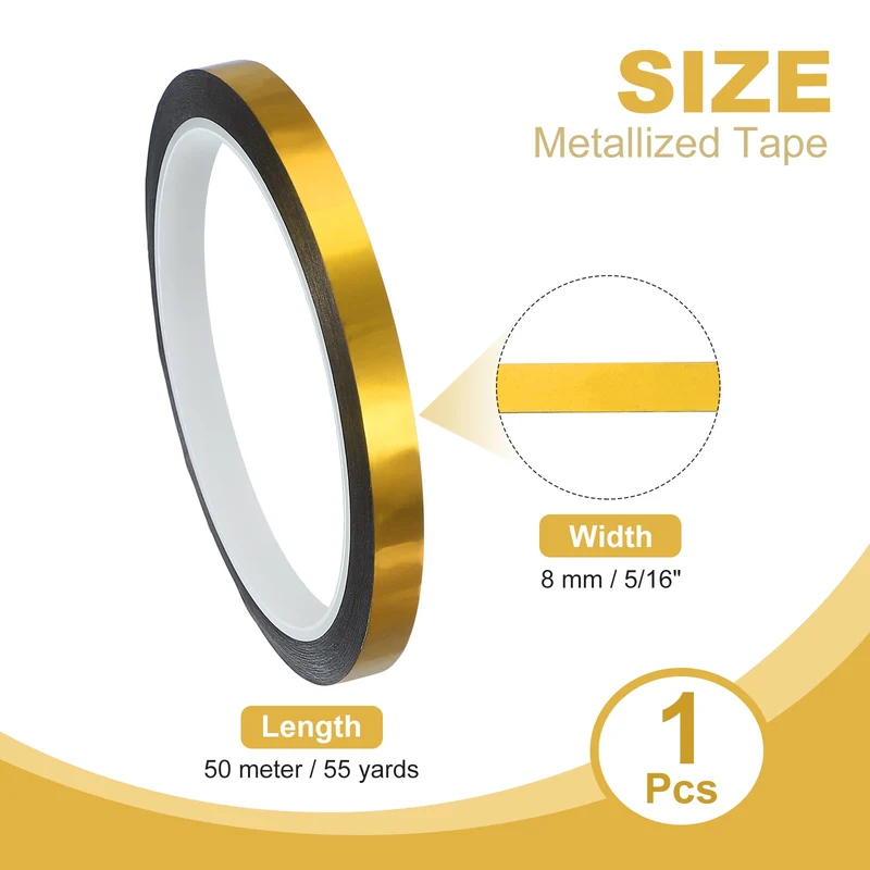 Metalized Polyester Film Tape 5/16 in x 55 Yard Glossy Golden