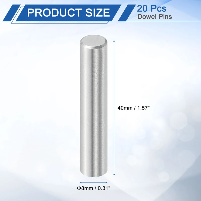 20Pcs 8mm x 40mm Dowel Pins 304 Stainless Steel Shelf Support Peg Pin Silver