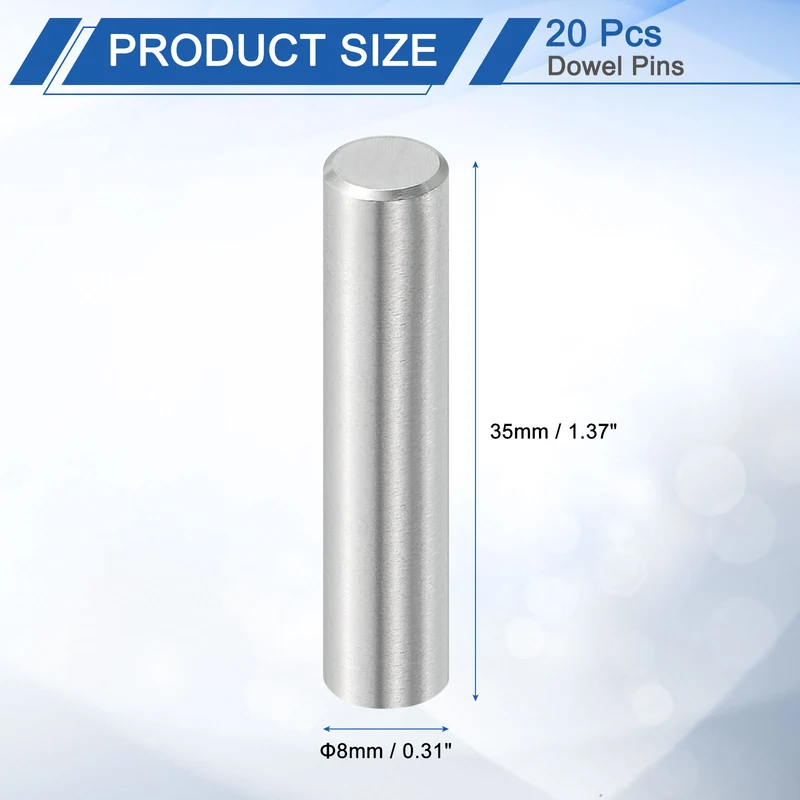 20Pcs 8mm x 35mm Dowel Pins 304 Stainless Steel Shelf Support Peg Pin Silver