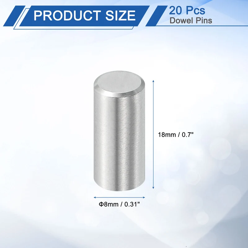20Pcs 8mm x 18mm Dowel Pins 304 Stainless Steel Shelf Support Peg Pin Silver
