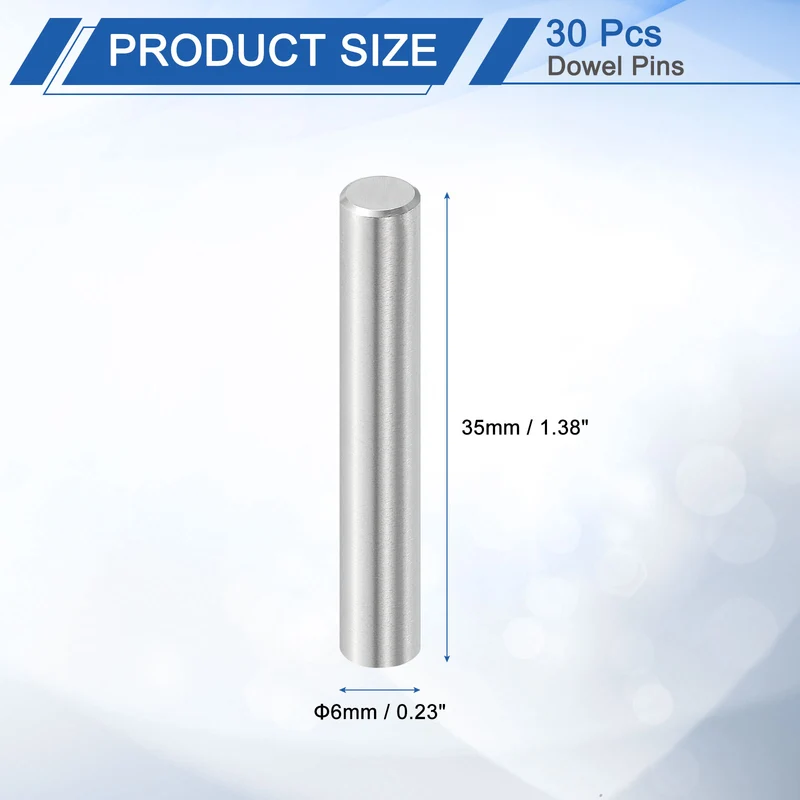 30Pcs 6mm x 35mm Dowel Pins 304 Stainless Steel Shelf Support Peg Pin Silver
