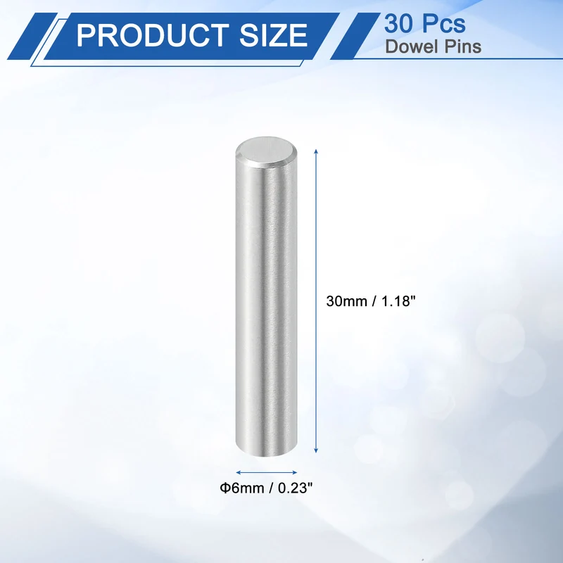 30Pcs 6mm x 30mm Dowel Pins 304 Stainless Steel Shelf Support Peg Pin Silver