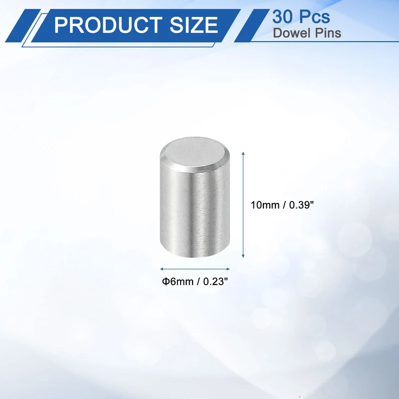 30Pcs 6mm x 10mm Dowel Pins 304 Stainless Steel Shelf Support Peg Pin Silver
