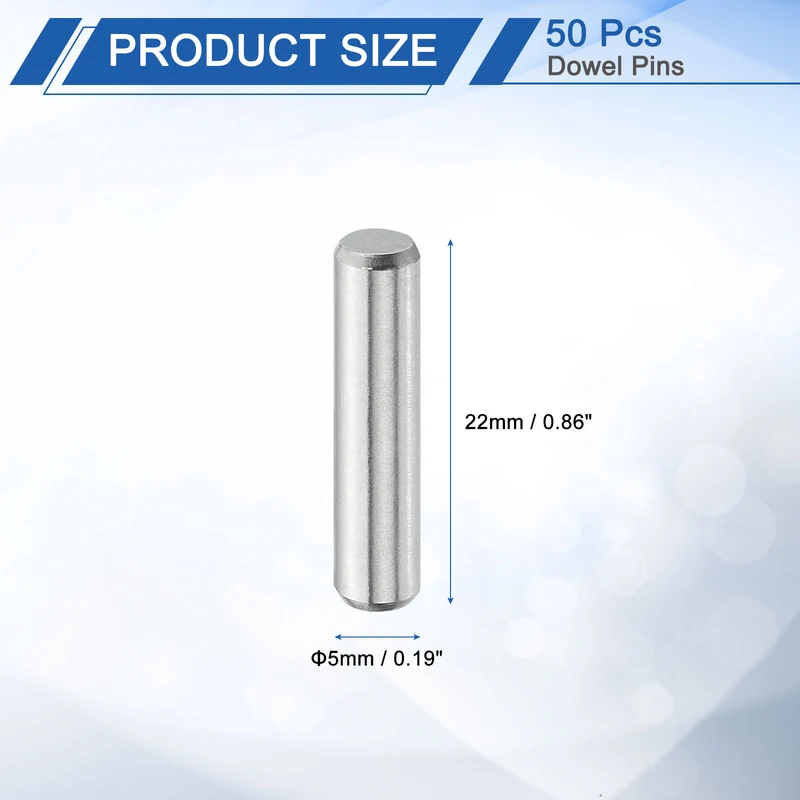 50Pcs 5mm x 22mm Dowel Pins 304 Stainless Steel Shelf Support Peg Pin Silver