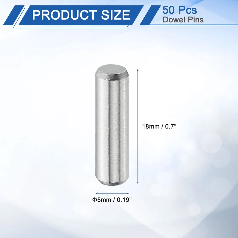 50Pcs 5mm x 18mm Dowel Pins 304 Stainless Steel Shelf Support Peg Pin Silver
