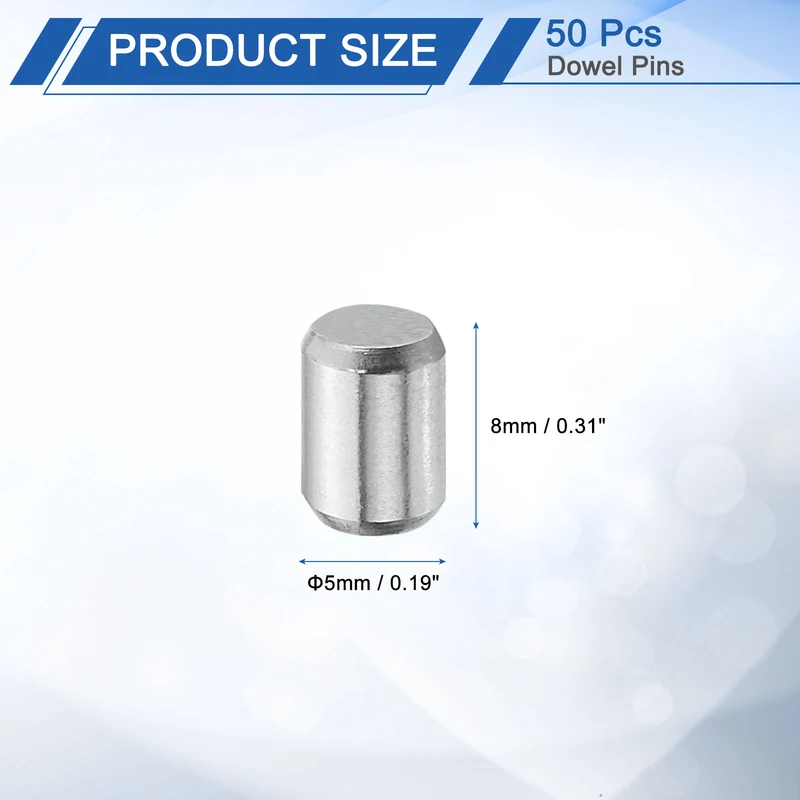 50Pcs 5mm x 8mm Dowel Pins, 304 Stainless Steel Shelf Support Peg Pin, Silver